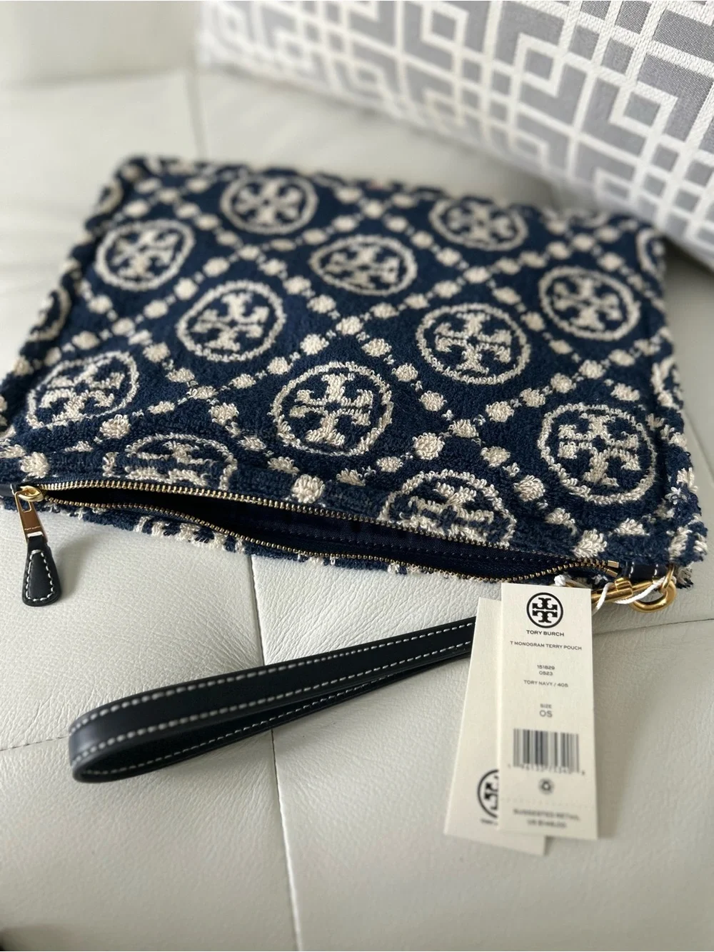 Tory Burch Navy and Cream Monogram Zip Pouch